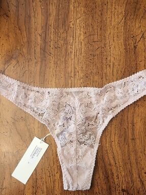 Sheer Floral Lace Thong Panty - Light Blush
